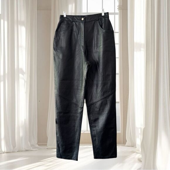 VTG Moda Spiegel Black Leather Pants Size 10 - Picture 2 of 9